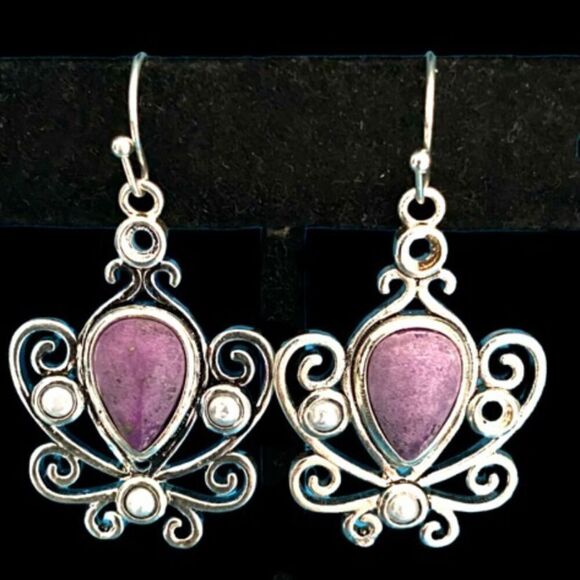 EF# Spectacular Purple Jade & Sterling 925 Silver Dangle Earrings - Picture 12 of 13